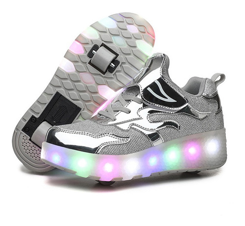 Tenis Patin Led Con 2 Ruedas. Zapato Patin Luces Carga Usb