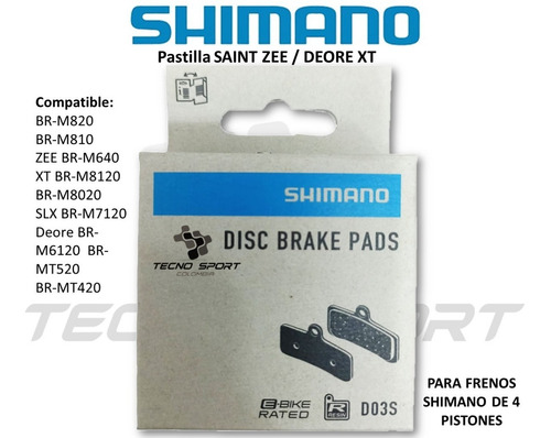 Imagen 3 de 6 de Pastilla Freno Shimano D03s Xtr Xt Slx 4 Pistones Bicicleta