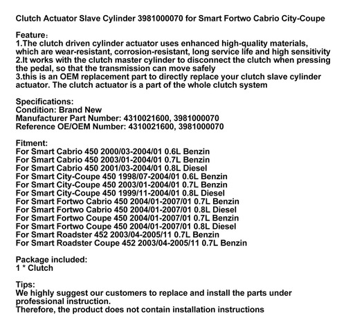 Actuador De Embrague For Smart Fortwo Cabrio