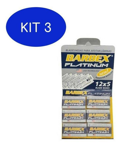 Kit 3 Barbex Lâmina Barbear Platinum 60 Peças