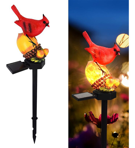 Lámpara De Estaca Solar Con Forma De Pájaro Rojo De Resina,