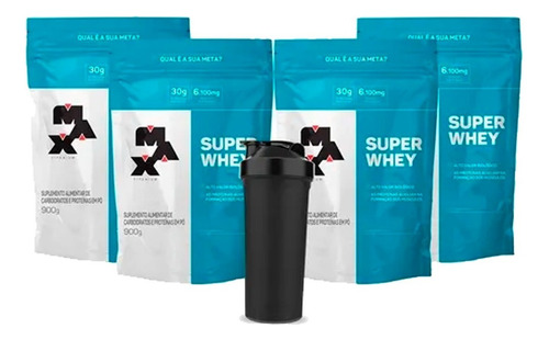 Kit 4x Super Whey Refil 900g + Coqueteleira - Max Titanium Sabor Morango