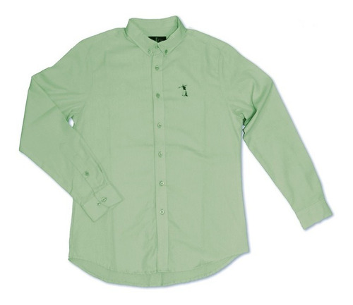 Camisa Estilo Oxford Color Verde Pistache Algodón Slim Fit