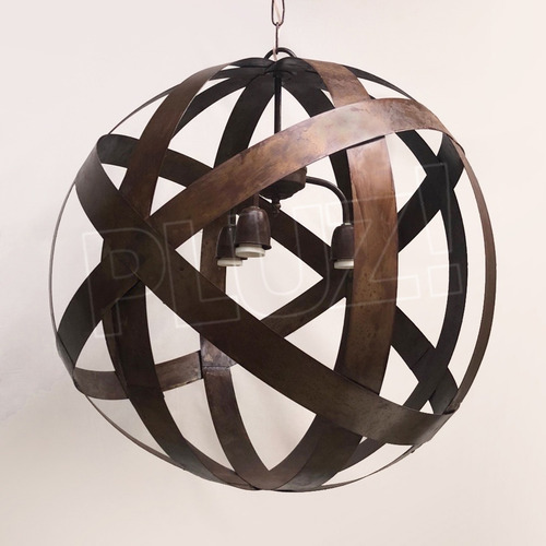 Imagen 6 de 10 de Colgante Esfera 3luces Industrial Vintage Chapa Hierro Negro
