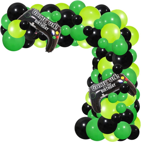 Arco Globos Verdes Negros Fiestas Kit Cumpleaños Videojuegos Color Verde/ Negros