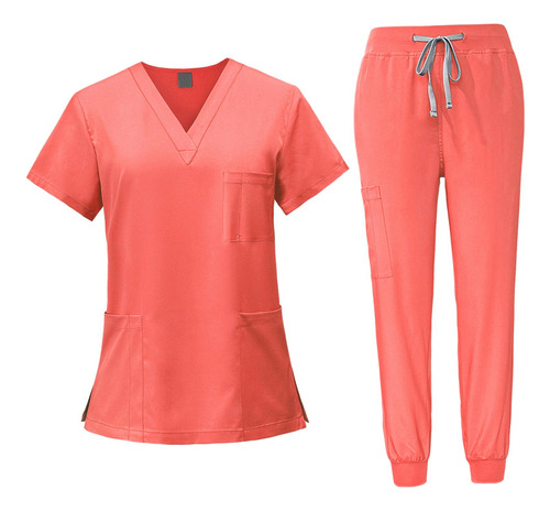 Conjunto De Uniforme Médico Para Mujer, Sg Rojo Naranja