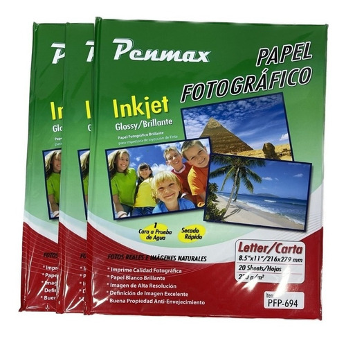 Papel Fotografico Carta 230gr Paqx3 X80 Hojas Penmax