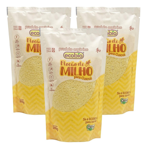 3 X Flocão De Milho Orgânico Para Cuscuz 300g - Ecobio