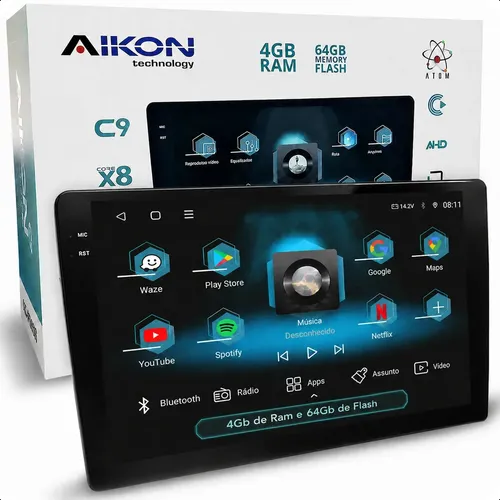 Central Multimídia 9 Android Carplay Dsp 4gb Ram 64gb Flash