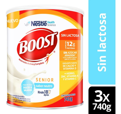 Alimento En Polvo Boost® Neutro Sin Lactosa 740g X3 Tarros