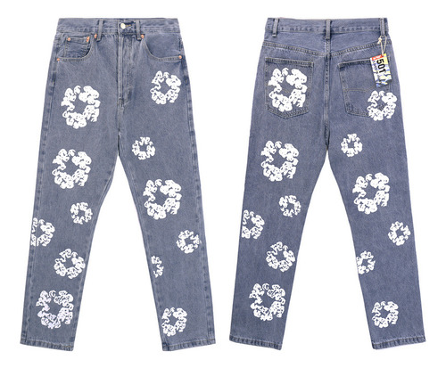 Pantalones Casuales De Jeans De Algodón Con Estampado De Lla