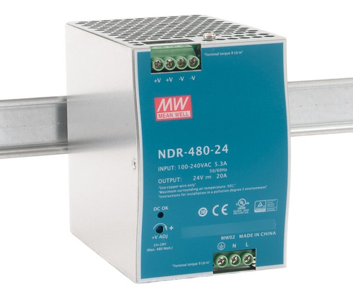 Fuente De Poder 480w 20a 90-264v A 24vdc Meanwell Ndr-480-24