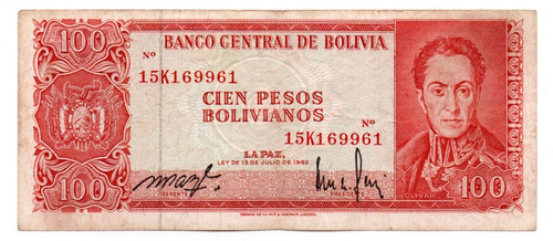 Billete Bolivia 100 Bolivianos Año 1962 P#164 A