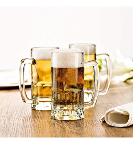 Set Pack 12 Tarros Vasos Cerveceros 360 Ml Vidrio Glassia Transparente