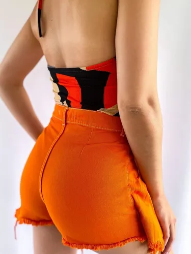 Short Pollera Tablas Negro Naranja Verde Fucsia