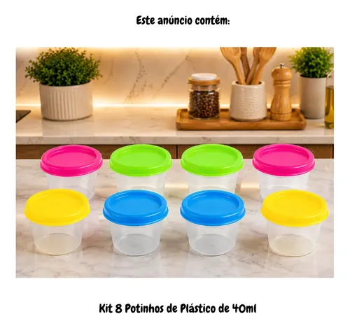 Kit 8 Mini Potes Herméticos 40ml Temperos Freezer Geladeira