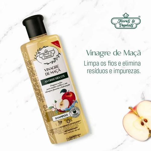 Shampoo Antirresíduo Flores E Vegetais Vinagre De Maçã 310ml