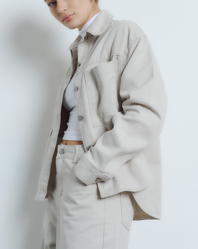 Camisa Mujer Maitry Jeans Boxy Ceni Oversize Gabardina Rígid