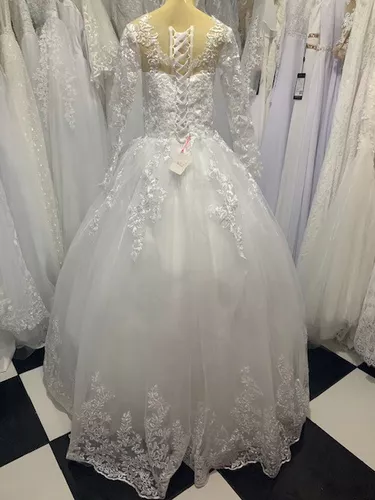 Vestido Noiva Princesa Tiele Detalhe Barra Manga Longa