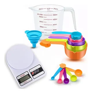 Juego De Tazas Y Cucharas Medidoras + Báscula Electrónica