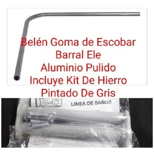 Barrales Baño Curvo 1 Mt De Aluminio + Soporte Kit Gris