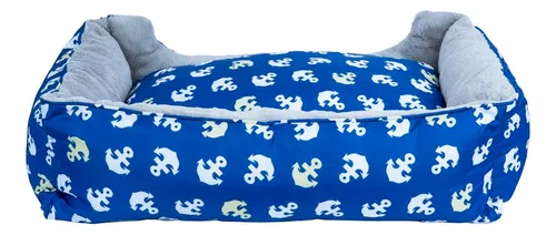 Cama Reversible Para Mascotas, Azul, Tamaño Grande Ancla