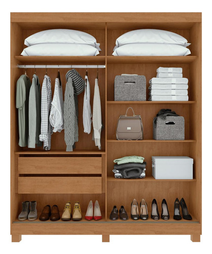 Guarda-roupa Casal 2 Portas Easy Light C/espelho Pés Amendoa