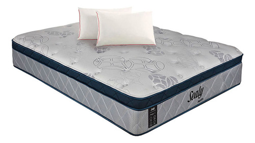 Colchón Queen Size Sealy Ágata Firme + 2 Almohadas Relief Gris Oscuro