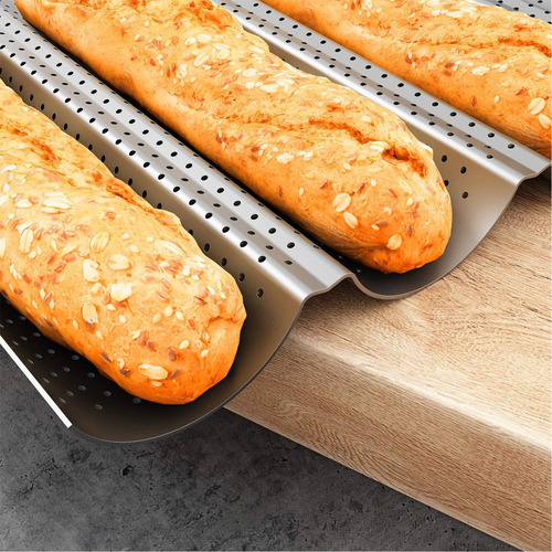 Molde Perforado Antiadherente 4 Pan Francés Baguette