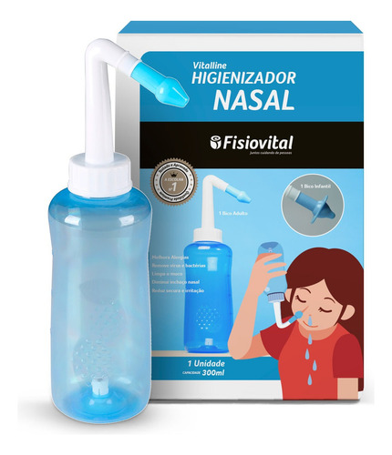 Higienizador Ducha Nasal Lavagem Sinusite Rinite - 300ml Cor Azul