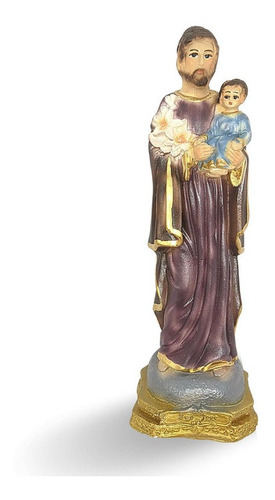 Escultura São José Com Menino Jesus Imagem Gesso 20 Cm