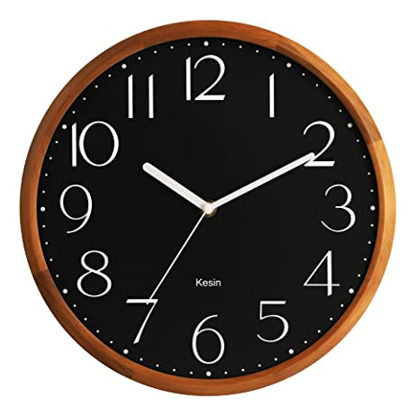 Kesin Reloj De Pared De Madera Negra De 12.0 In, Funciona Co