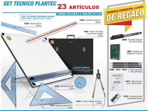  Kit Tablero Completo 50x60 Plantec Técnico Dibujo 23 Artic