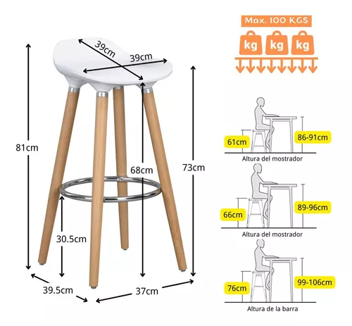 2 Piezas Taburete Plegable Cocina Altura Del Asiento 61cm