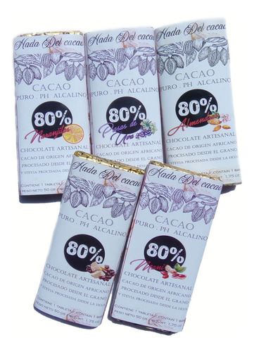 Tableta De Chocolate 80% Cacao Sin Azucar Stevia Keto Vegano