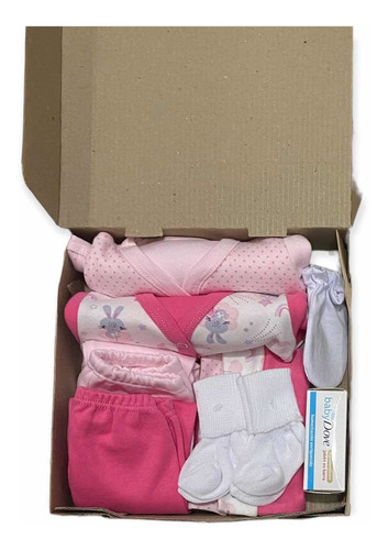 Set Nacimiento Bebe 12piezas Algodon Ajuar En Caja De Regalo