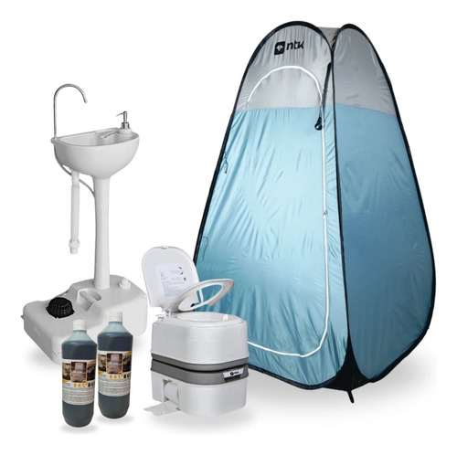 Kit Trocador Pop Up + Porta Potti 24 L + Pia + 2 Solventes