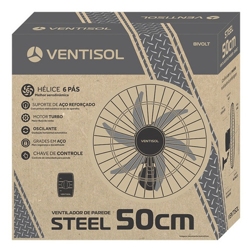 Ventilador Osc Parede 50cm Steel Bivolt Premium Ventisol Cor da estrutura Preto Cor das pás Cinza 127V/220V