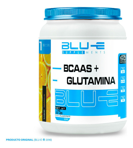 Aminoácidos Bcaas + Glutamina Blu-e 1kg Sabor Naranja