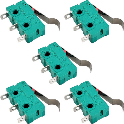 5 Chave Micro Switch 10t85 5a 125 250v C/ Haste Clique Curva Cor Turquesa