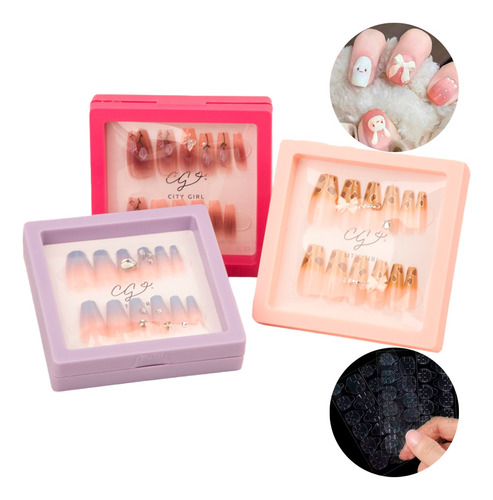 Kit Uñas Postizas Press On Nails 12pcs Adhesivas City Girl