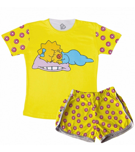 Pijama Feminino Confortável De Malha Flamê Maggie Simpsons