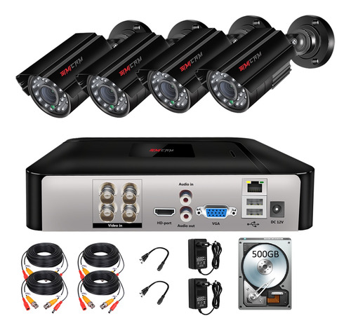 4ch Kit Videovigilancia 1080p /2mp Cámara Metálic Hdd 500 Gb