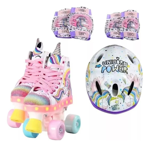 Patin Luminoso Unicornio Con Kit Completo De Protección