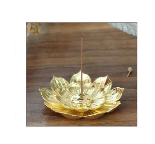Imagen 2 de 5 de Porta-incienso Flor De Loto Dorado