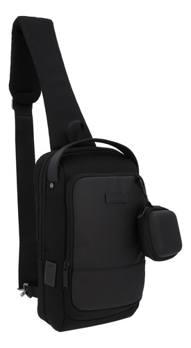 Mochila Cruzada Pechera Crossbody Airpack Nomad Elegance Color Negro Diseño De La Tela Lisa