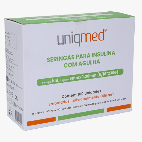 Seringas Para Insulina/botox 1ml 8x0,30mm 30g Uniqmed 