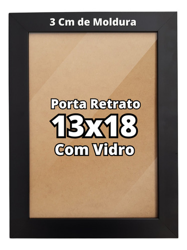 Porta Retrato La-3 Tamanho 13x18 C/ Vidro Mesa E Parede Cor Preto