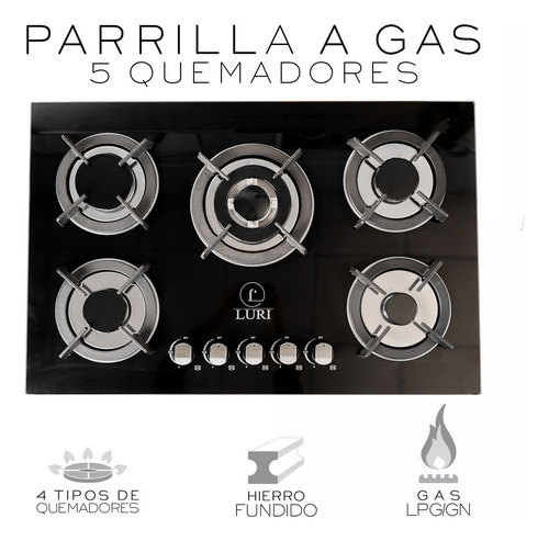 Luri Parrilla Empotrable A Gas De 78 Cm Con 5 Quemadores.