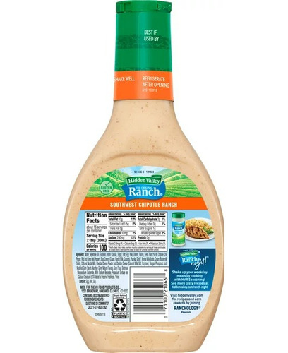 Hidden Valley Aderezo Ranch Chipotle 473 Ml 2 Pz Sin Gluten